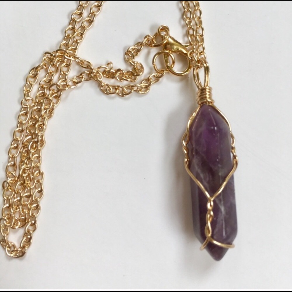 Natural Spiritual Amethyst Crystal Wired Necklace - Picture 4 of 8